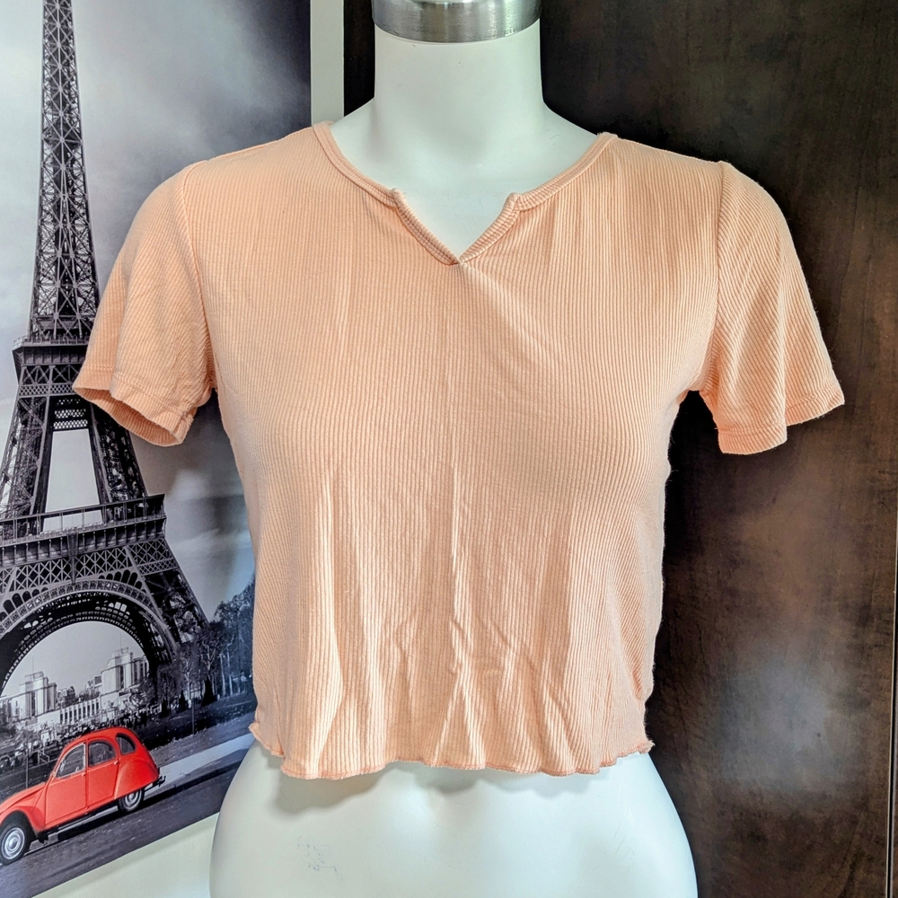 Essentials Peach Short Sleeve Ribbed Top